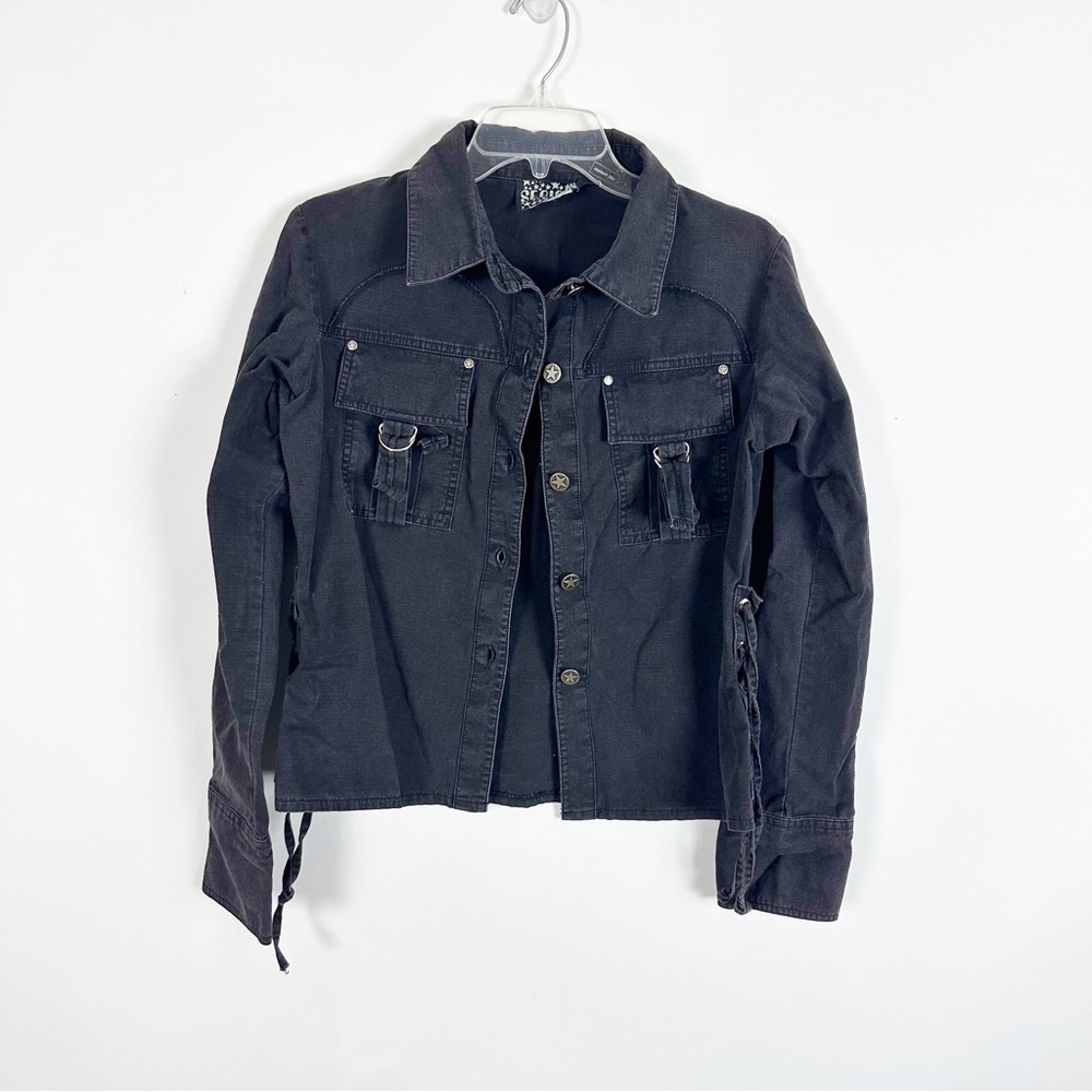 Serious Black Denim Long Sleeve Button Front Shirt Size Small